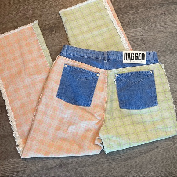 THE RAGGED PRIEST Pink & Green Plaid Patchwork Jeans, size 32 - Picture 2 of 11